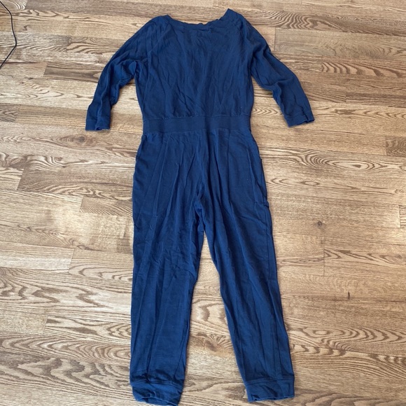 FP Beach 100% cotton button front 3/4 sleeve charcoal gray jumpsuit neutral tone - Picture 6 of 8